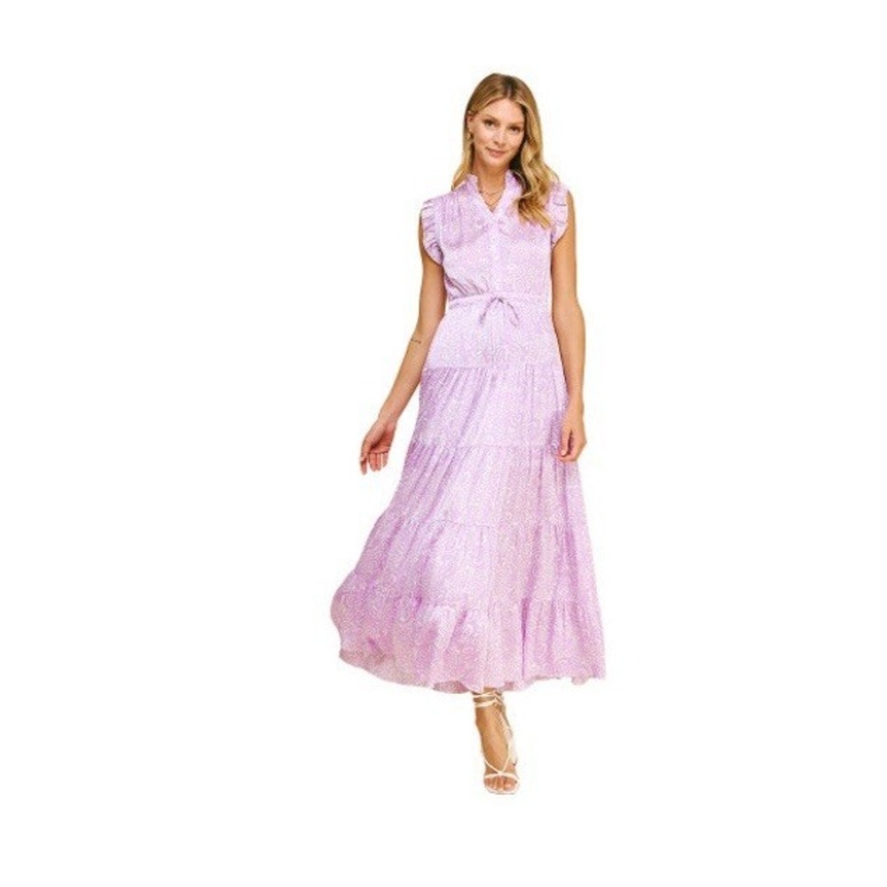 Pinch Romantic Tiered Paisley Print Maxi Dress - Lavender Size‎ Large
